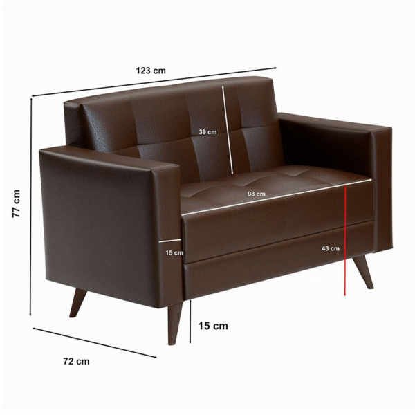 Sofá 2 Lugares Vitrola Revestimento Sintético Café 123 cm