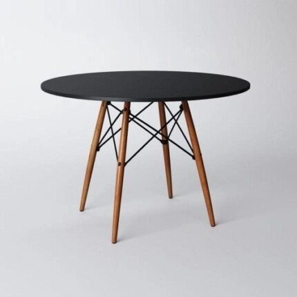 Conjunto De Mesa De Jantar Eames Eiffel Redonda 90cm Tampo De Madeira Preto Com 4 Cadeiras Pretas Pr