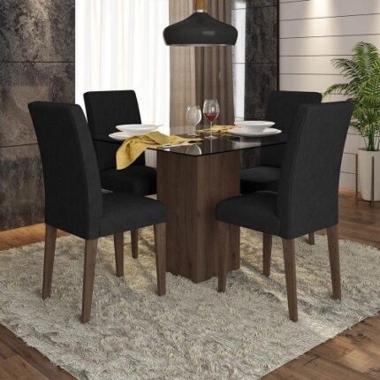 Conjunto Sala De Jantar Belize De Vidro 4 Cadeiras – Móveis Arapongas